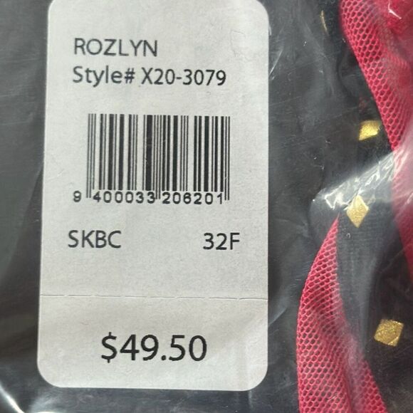 Frederick's Of Hollywood Women's Size 32F Red Rozlyn Mesh and Stud Red Bra - Picture 4 of 6